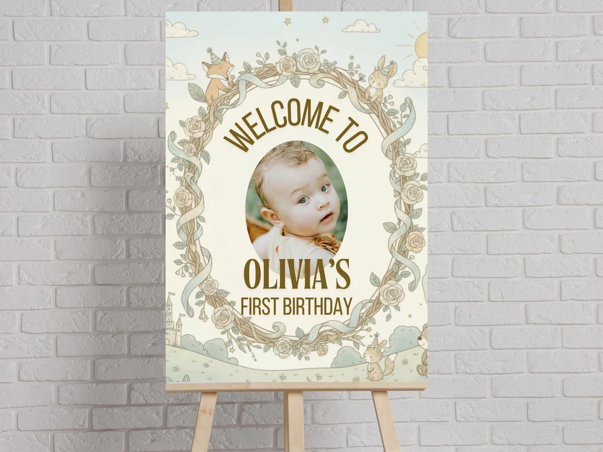 Whimsical First Birthday Welcome Sign — preview 4